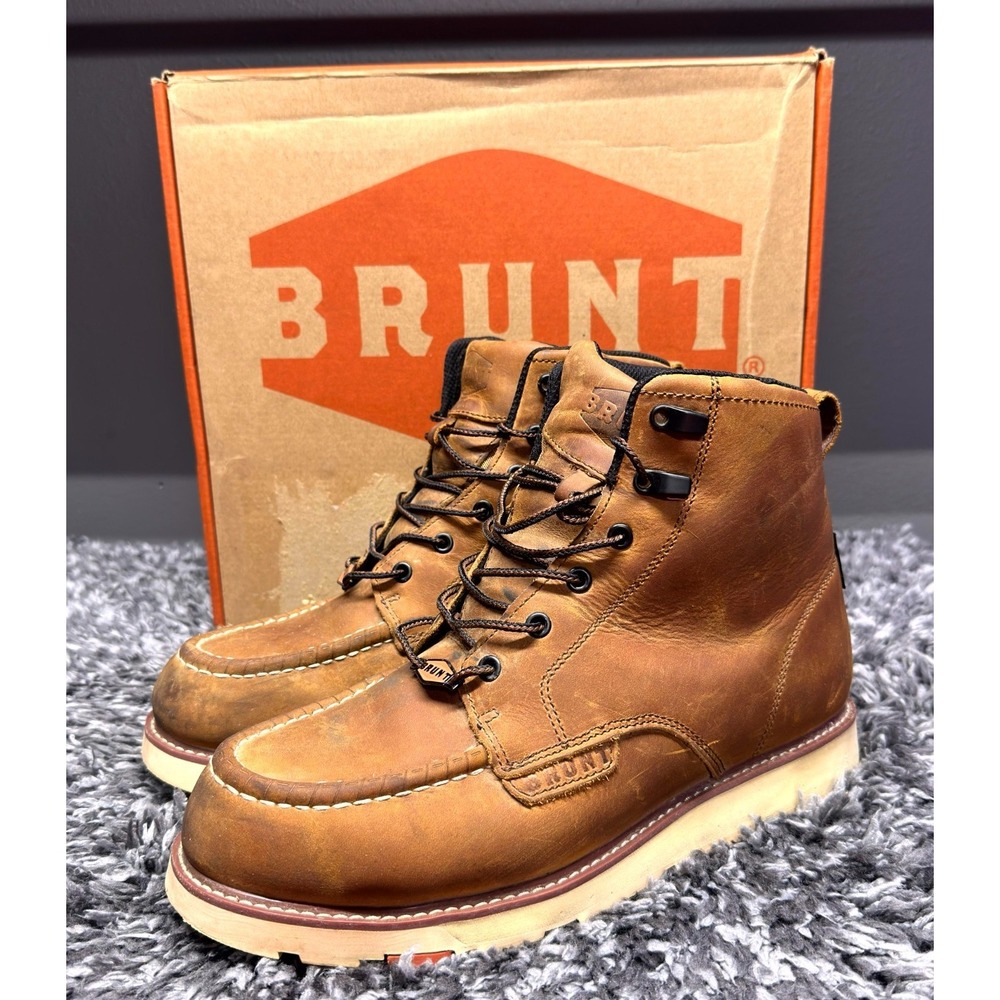 Brunt Boots Mens Size 10 Brown Leather Marin Soft Toe Lace Up Work Boot